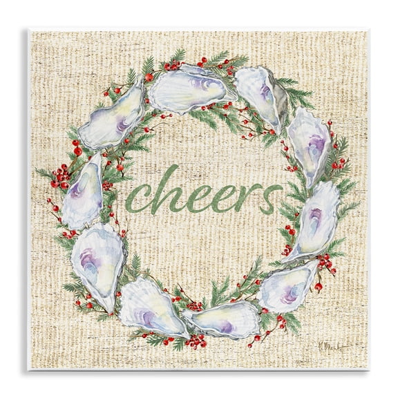 Stupell Industries Shells & Holly Wreath Holiday Painting Unframed Art Print Wall Art, 12 x 12