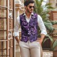 thumbnail image 2 of Uourmeti Purple Bat Swirl Dress Woven Fabric Button Slim Fit Mens Formal Waistcoat for Business Corporate, 2 of 7