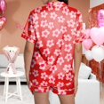 thumbnail image 4 of Wang6 Women's Satin Pajamas Sets with Shorts 2 Pieces Plus Size Pjs Sets Soft Short Sleeve V Neck Button Shirts Cute Floral Printed Sleepwear Loungewear Sets Red XL, 4 of 5