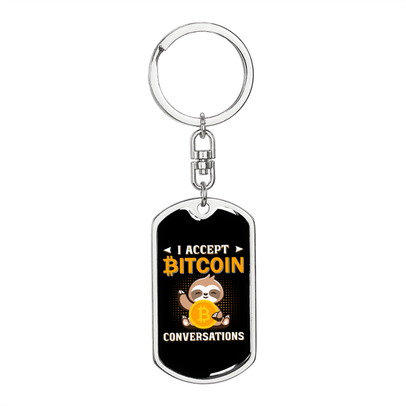 Bitcoin Conversation Baby Crypto Stainless Steel or 18k Gold Premium Swivel Dog Tag Keychain