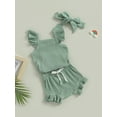 thumbnail image 4 of Musuos Newborn Girls Clothes, 3 6 12 18M Fly Sleeve Solid Color Romper Tops Drawstring Short Pants Headband Casual Outfits, 4 of 9