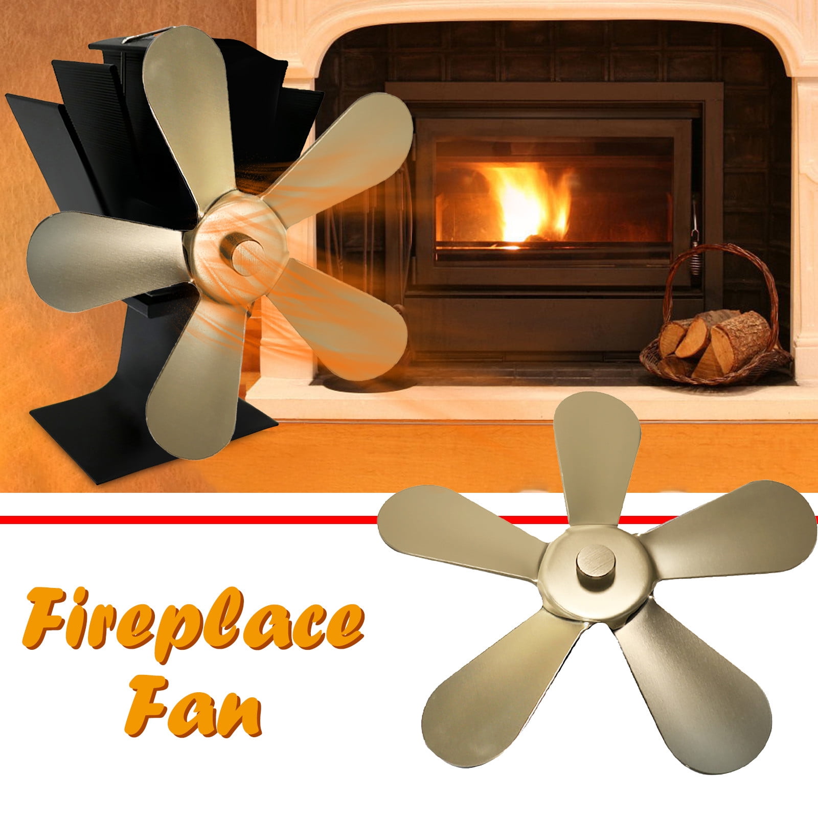 Large Fireplace Bellows 5-Blade Heat Powered Stove Fan For Wood/Log Burner