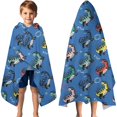 thumbnail image 3 of Blue Cartoon Dinosaurs Text Pattern Hooded Bath Towel，60"x35" for Ages 3 To 12 Kids, Quick Dry Lightweight Soft Microfiber Hood Beach Towel Cover Up for Kids, 3 of 7