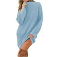 thumbnail image 3 of Swuxness Women Long Sleeve Knit Dresses, Women Fall Dress, Women's Solid Color Knit Half Turtleneck Loose Casual Knee Length Dress Sky Blue, XXL, 3 of 5