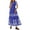 Royal Blue White Flower, variant on Boho Dresses for Women Summer Spring Casual Floral Short Sleeve V Neck Maxi Elastic Waist Dress Pockets