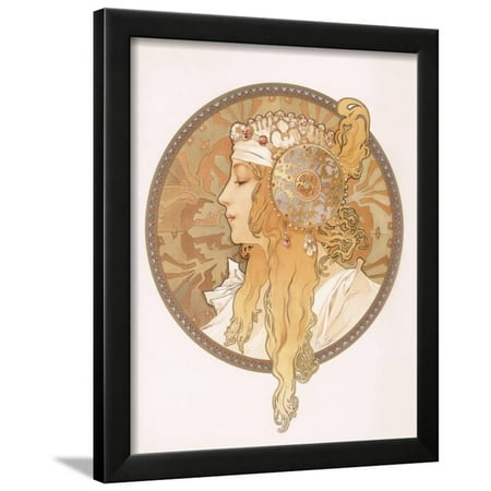 Alphonse Mucha Lithograph (Byzantine Head of a Blond Maiden; Tete Byzantine D'Une Femme Blonde, C.1897 (Lithograph in Colours) Framed Print Wall Art By Alphonse)
