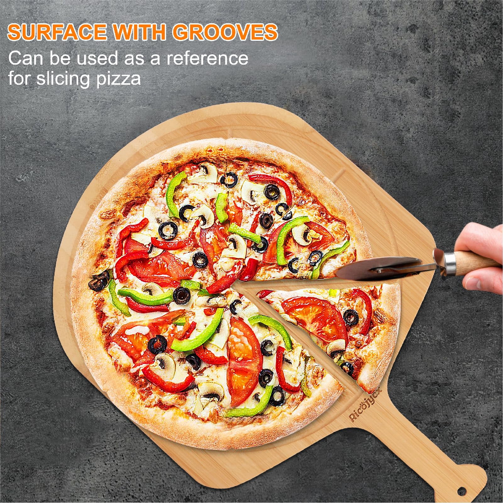 12 Inch With Grooves - 2 Pizza Peel Set, Double-Sided Use Board for Bread Cheese Vegetable Fruits