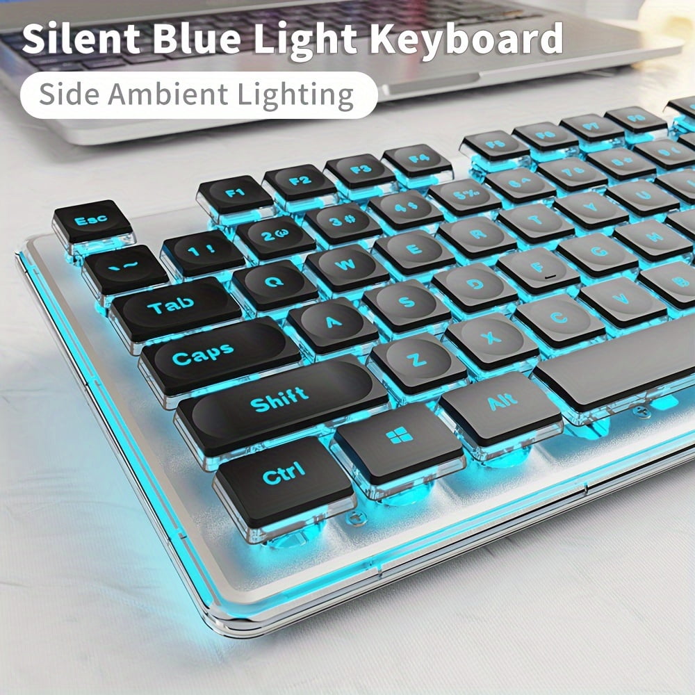 Silent wired gaming keyboard, LED backlit full-size ergonomic office keyboard, slim and quiet design, suitable for work and study, compatible with Windows laptops, ideal for offices, schools, dormito