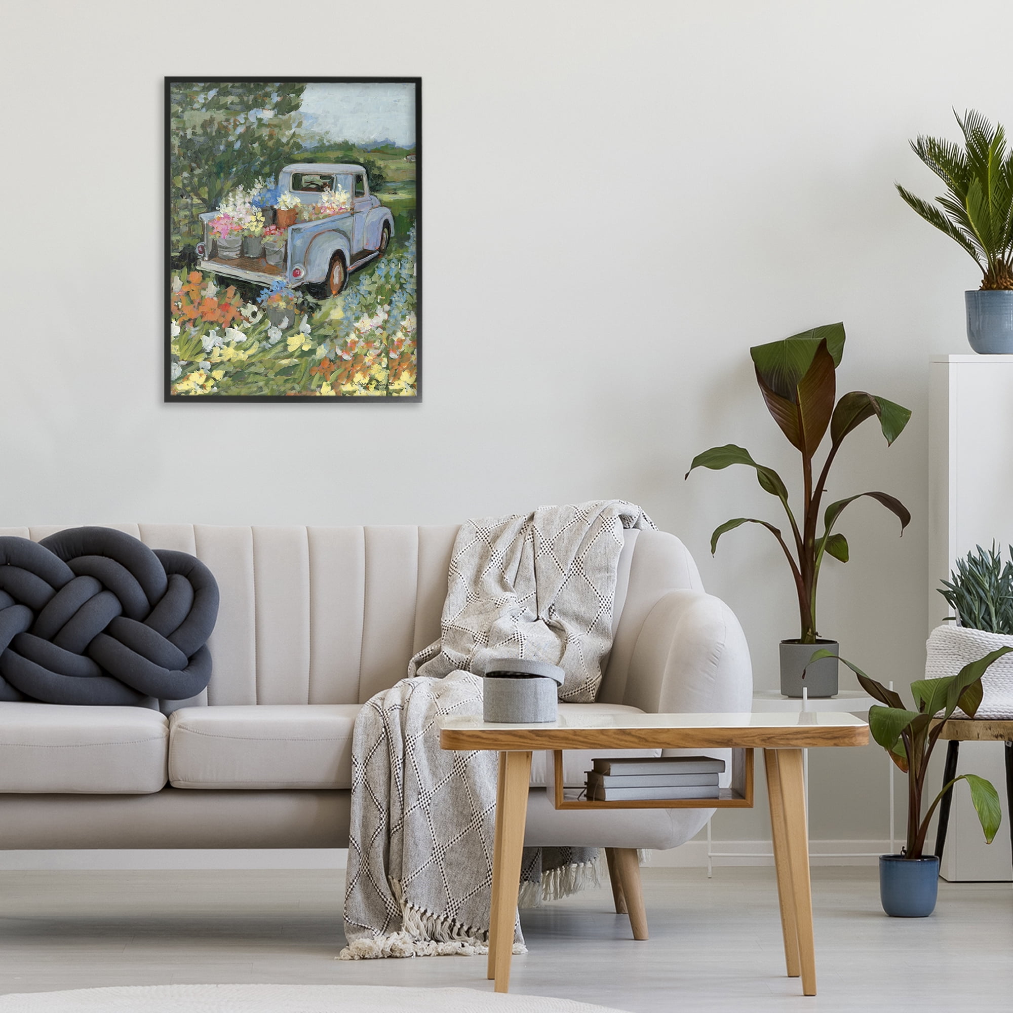 Stupell Industries Truckin' Field with Flowers Black Framed Giclee Art, design by Susan Winget