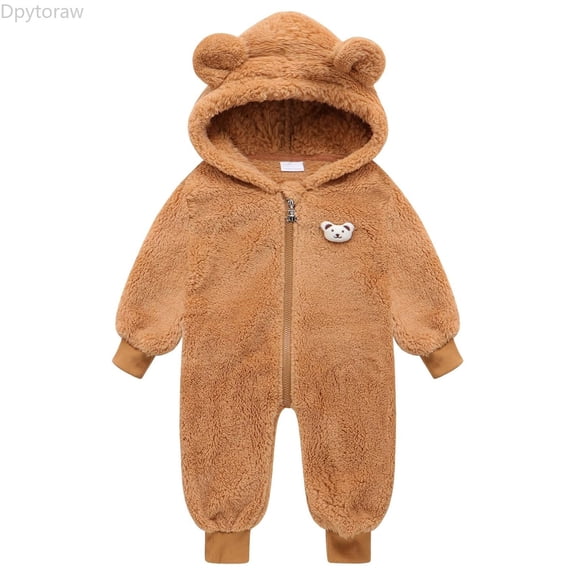 Dpytoraw Newborn Baby Boy Girl Fleece Hooded Snowsuit Winter Warm Clothes Coat Infant Jumpsuit Toddler Outfit Girls Romper Pants Size 18-24 Months