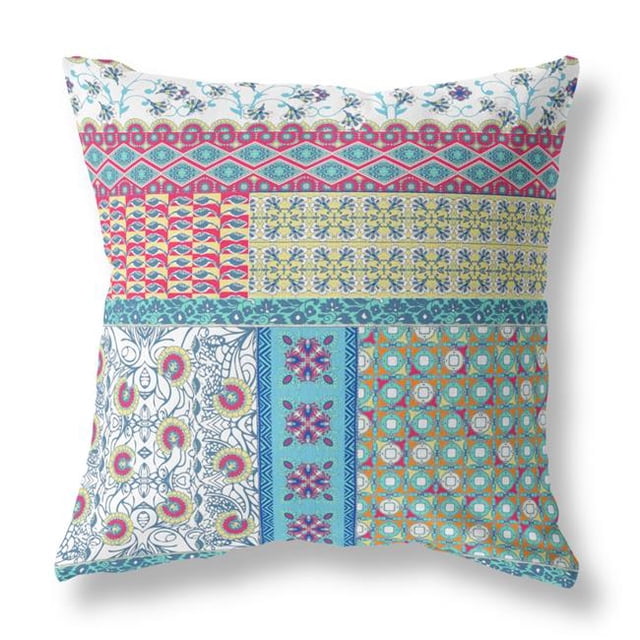 HomeRoots 410971 18 in. Patch Intérieur & Extérieur à Fermeture Éclair Coussin & 44; Blanc & Jaune