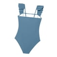 thumbnail image 5 of MKOSPLRT Girls Swimsuit Ruffle Adjustable Straps One Piece Bathing Suit Solid Ruched Tummy Control Swimsuit Backless Monokini Swimwear 5-15Y, 5 of 8