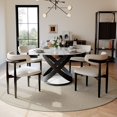 thumbnail image 4 of POVISON 51"Modern Round Glossy White Dining Table for 4, Sintered Stone Tabletop With Black X Carbon Steel Base, 4 of 14