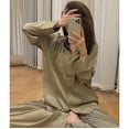 thumbnail image 1 of Pijamas de primavera y otoño para mujer, conjunto de dos piezas de manga larga con estampado de tablero de ajedrez de otoño, ropa de casa fina similar a la seda para mujer, 1 of 6