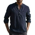 thumbnail image 1 of Men Henley T Shirts Casual Long Sleeve Button Linen V Neck Winter Loose Tops, 1 of 3