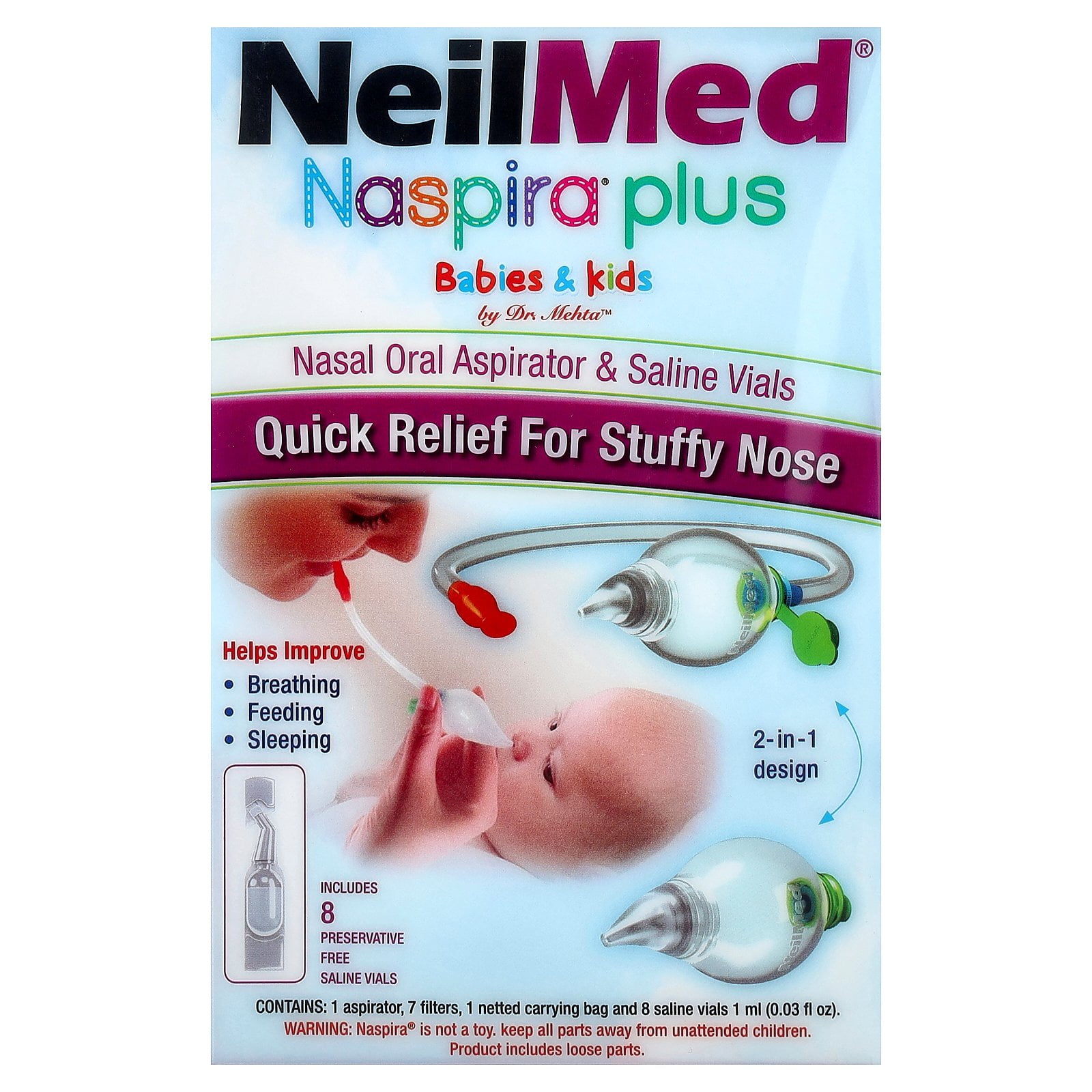 NeilMed Naspira Plus Nasal Aspirator for Babies and Toddlers - Gentle Mucus Removal