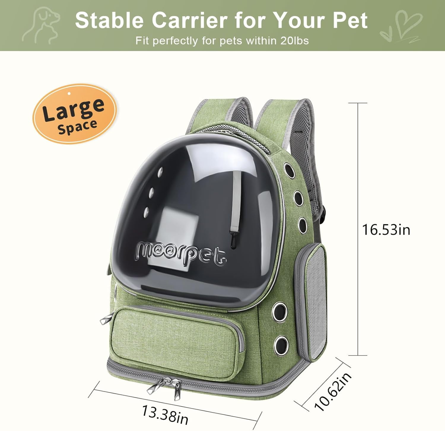 TJOUL Cat Backpack Carrier, Breathable Cat Bubble Backpack Upgrade Large Space Cat Carrier for Kitty Small Dog, Foldable Airline Approved Cats Backpack, Enlarge Transparent PetTravel Backpack (Green)