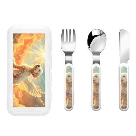 

Gaeub Sunshine Golden Cloud Dog Print 3-Piece Children Knife Spoon Fork Set Stainless Steel Child Flatware Set Kids Utensils Set with Case for Lunch Box (Fork Spoon Knife Combo)