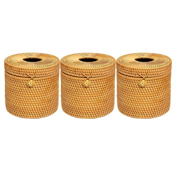 3X Rattan Tissue Box Toilet Paper Cover Wicker Decorative Holders with