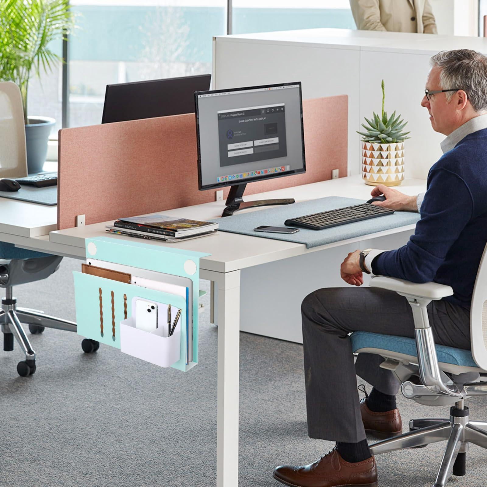 Desk Side Storage  Steel Organizer No Drill Laptop Holder Clamp On Mount With Pen Table Hanging For Home Office Fits Flat Edge Tables 0.3" To 2.8"