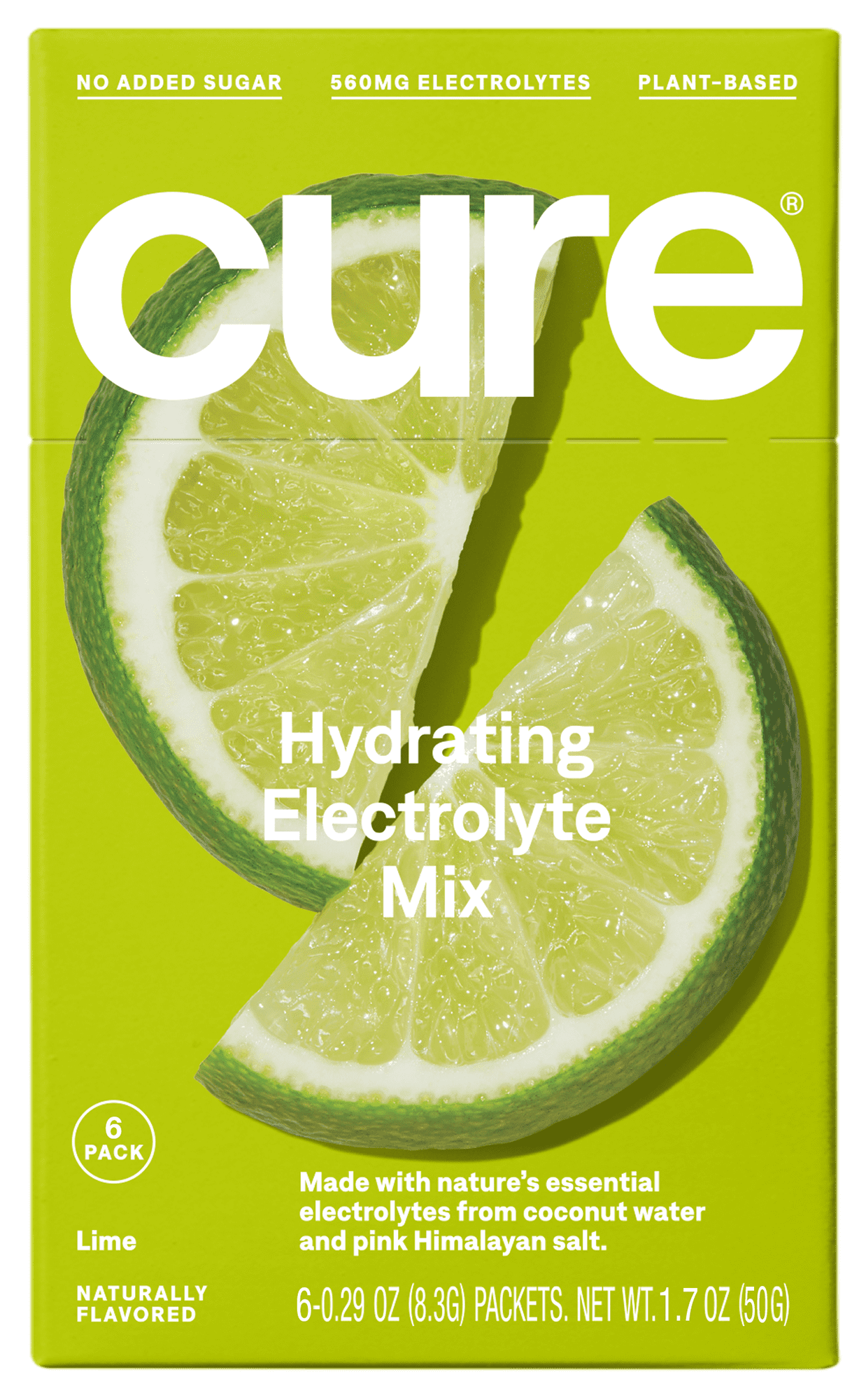 Cure Hydration Electrolyte Powder Drink Mix, Lime, 6 Packets