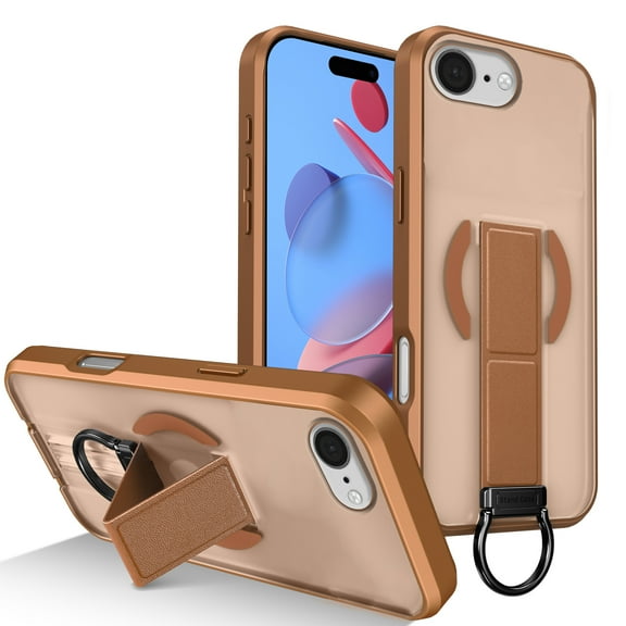 Magnetic Case for iPhone 16e, [Built-in Kickstand] [Compatible with Mag-Safe] Slim Skin-Feel Shockproof Phone Cover with Anti-Drop Secure Ring Grip for iPhone 16e, Khaki