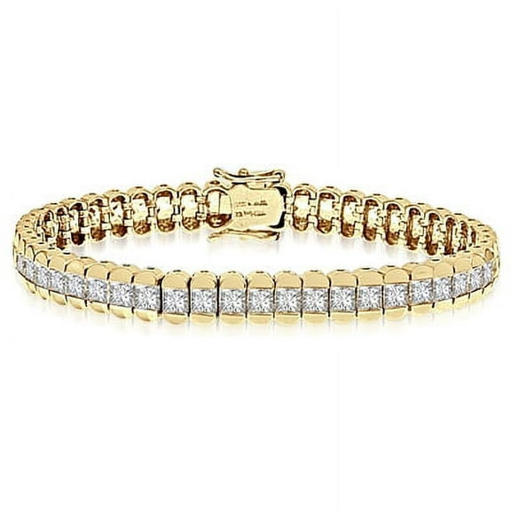 Bar Set Tennis Bracelet with Lab-made Princess Cut Brilliant Diamonds by Diamond Essence set in 14K Solid Yellow Gold