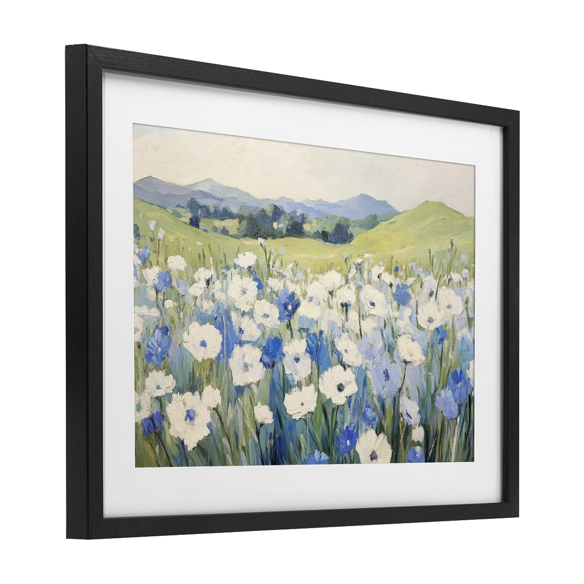 Stupell Industries Blue & White Daisies Black Framed Print Under Glass, design by Petal Prints Design