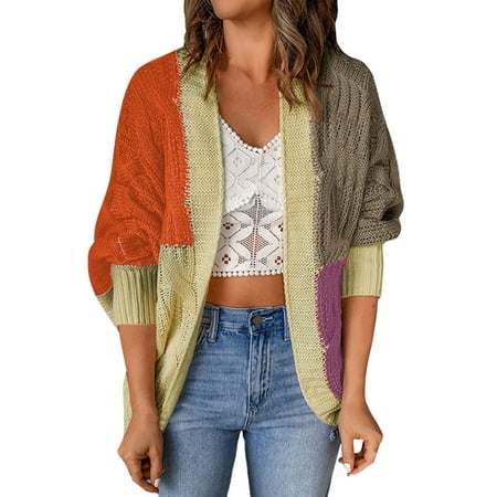 

ZHAGHMIN Open Cardigans For Women Women Fashion Long Sleeve Colorblock Contrast Cardigan Casual Lightweight Soft Knit Cardigan Sweater Jacket Versatile Cardigan Comfy Sweater Knitted Maternity Sweat
