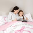 thumbnail image 4 of Manfei Ribbon Bow Tie Letter C Monogrammed Twin Comforter Sets 3-Piece for Teens Girls,Kids Cute Bowknot Pearl Bedding Set,Pink Reversible,Super Cozy Room Decor, 4 of 6