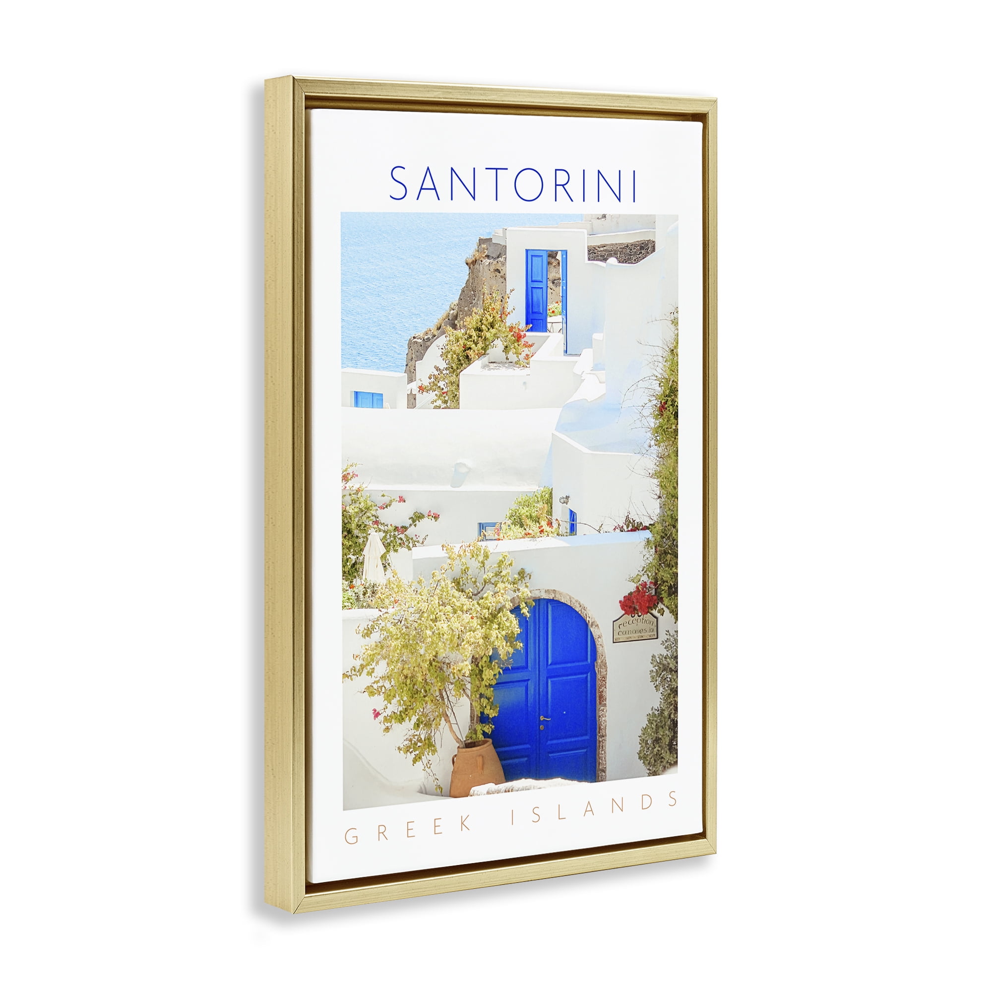 Stupell Industries Santorini Greek Islands Gold Framed Floater Canvas Wall Art, design by Erin Marie