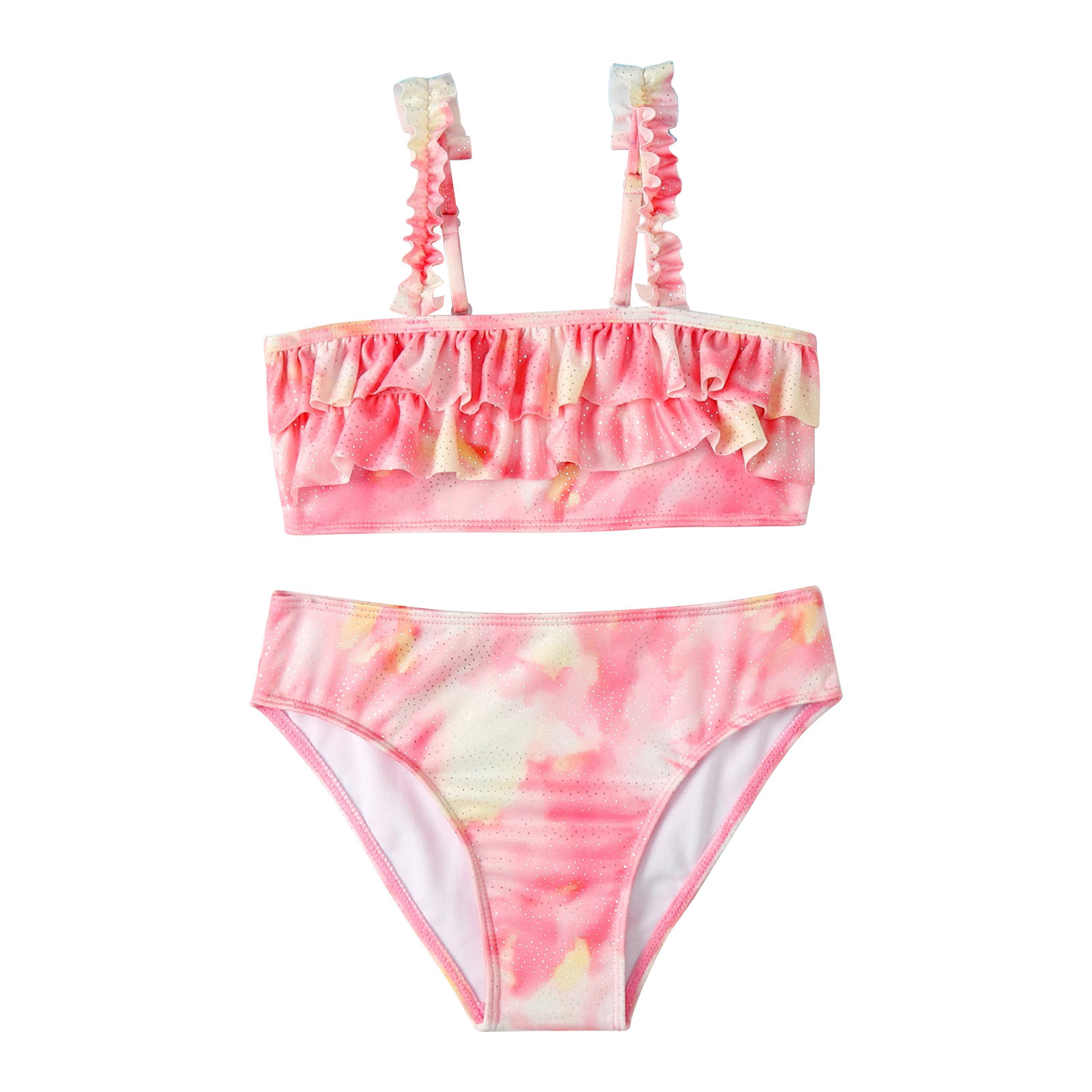 LONKITO Swimsuit for Girls Bikini Sets，Tie Dye Ruffles Bathing Suit ...