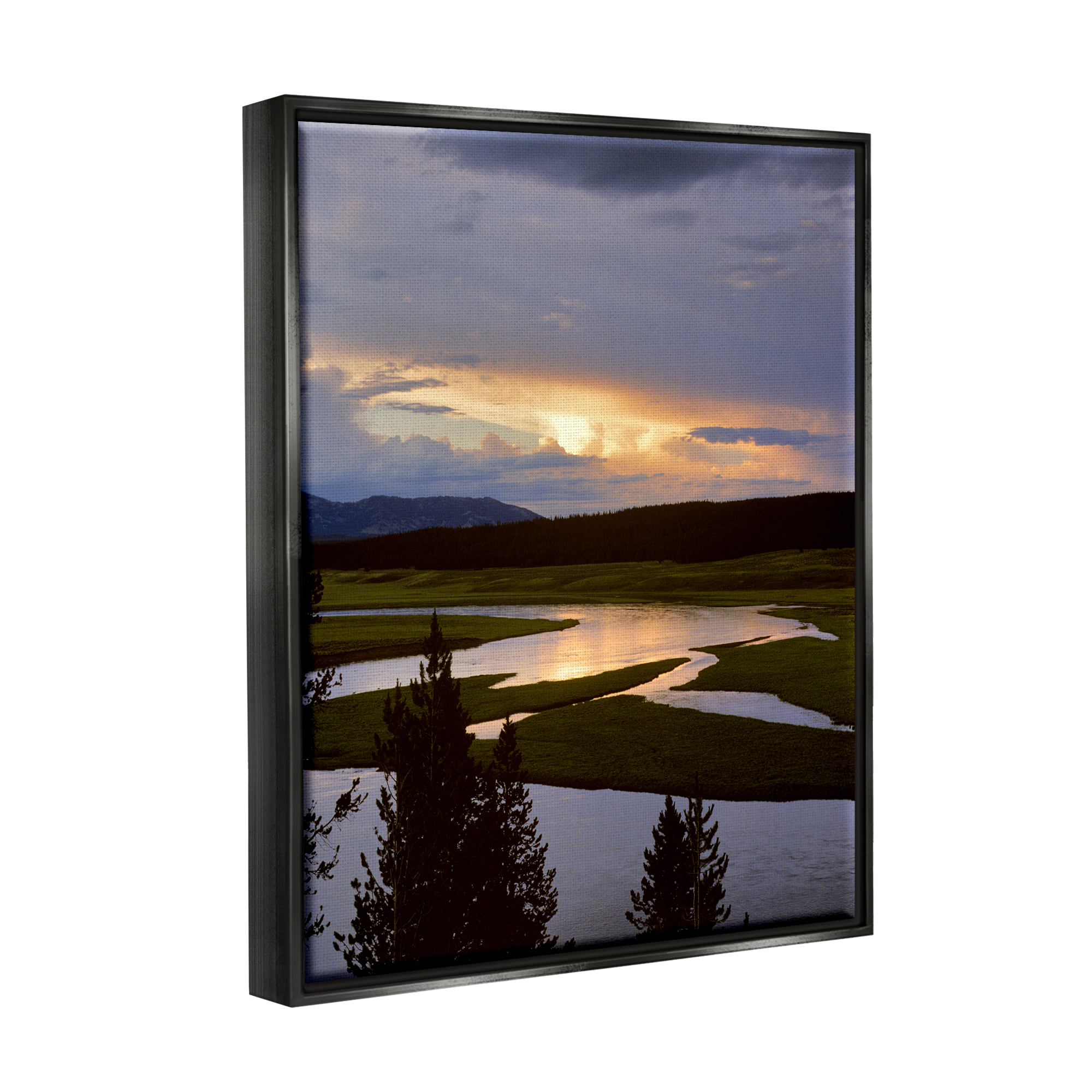 Stupell Industries River Overhead Clouds Landscape Coastal Photography Black Floater Framed Art Print Wall Art