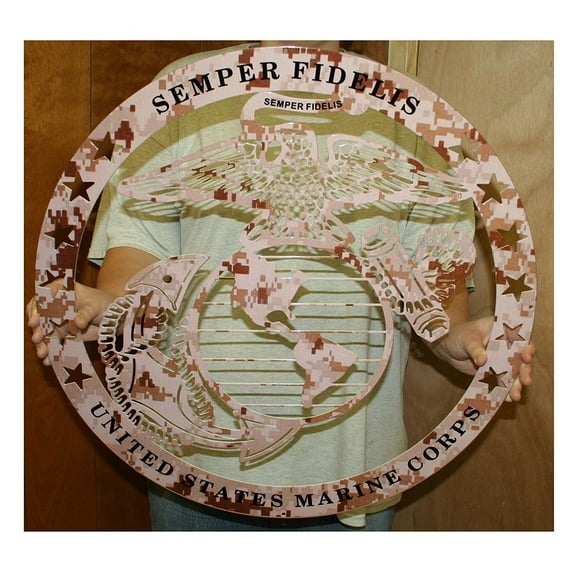 USMC Globe Metal Wall Hanging Sign - Tan Camo : 24" x 24"