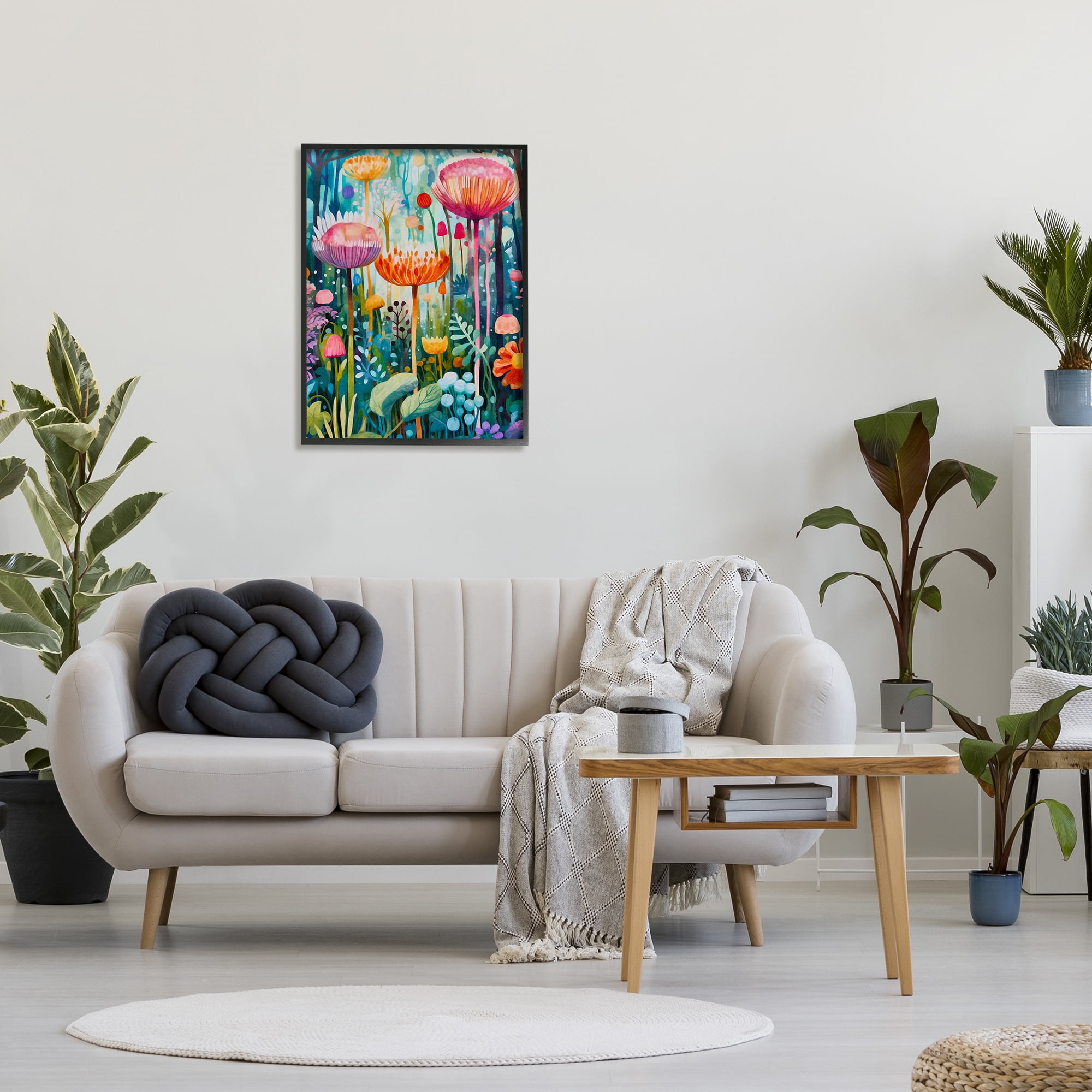 Stupell Industries Whimsical Garden Landscape Botanical & Floral Painting Black Framed Art Print Wall Art, 24 x 30