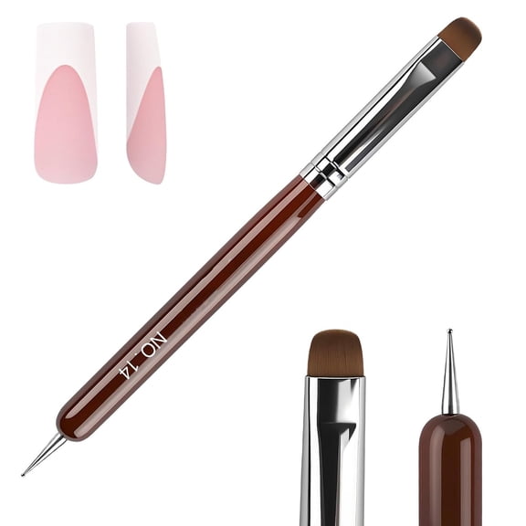 ZXYIE 2-Way French Tip&Clean Up Nail Brush 14# for Acrylic Nails,Extra-Firm Bristles,Durable Wooden Handle,Precise Clean Up,Perfect Smile Lines,Double-Ended with Dotting Designs