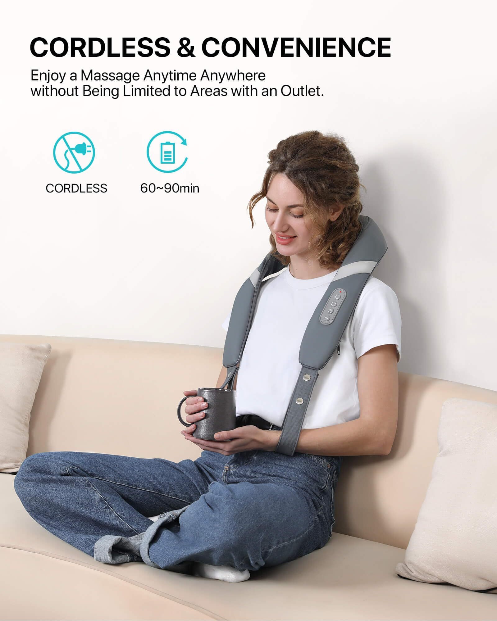 ALLJOY Shiatsu Neck Back Shoulder Massager with Heat, Rechargeable Shiatsu 3d Cordless Neck Heat Massager, Home, Car, and Office Use
