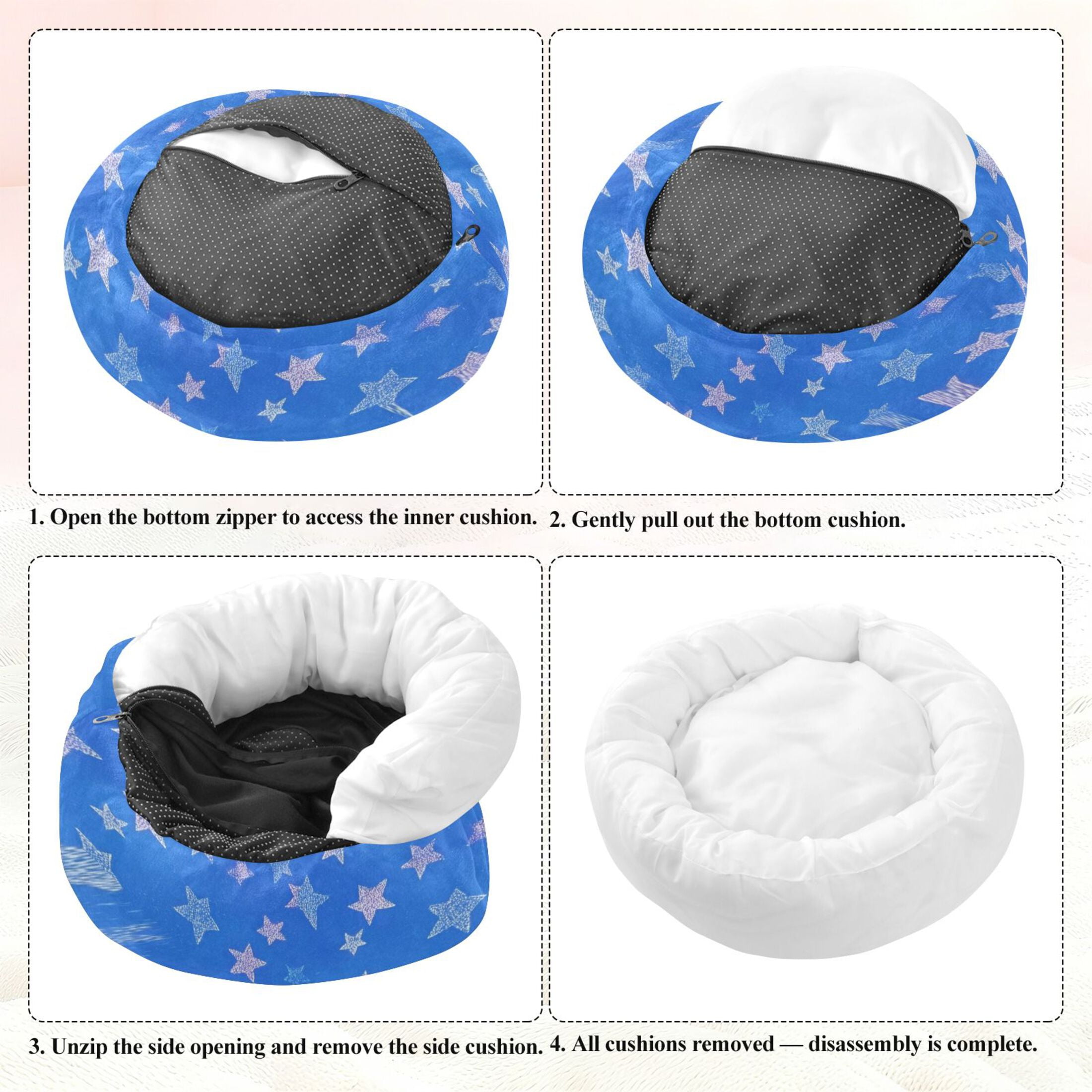 Iauyy Pet Couch Donut Cat Bed for Indoor Cats/Small Dogs Washable & Machine with Non-slip Bottom Calming Cat Furniture, Shining Stars (M)