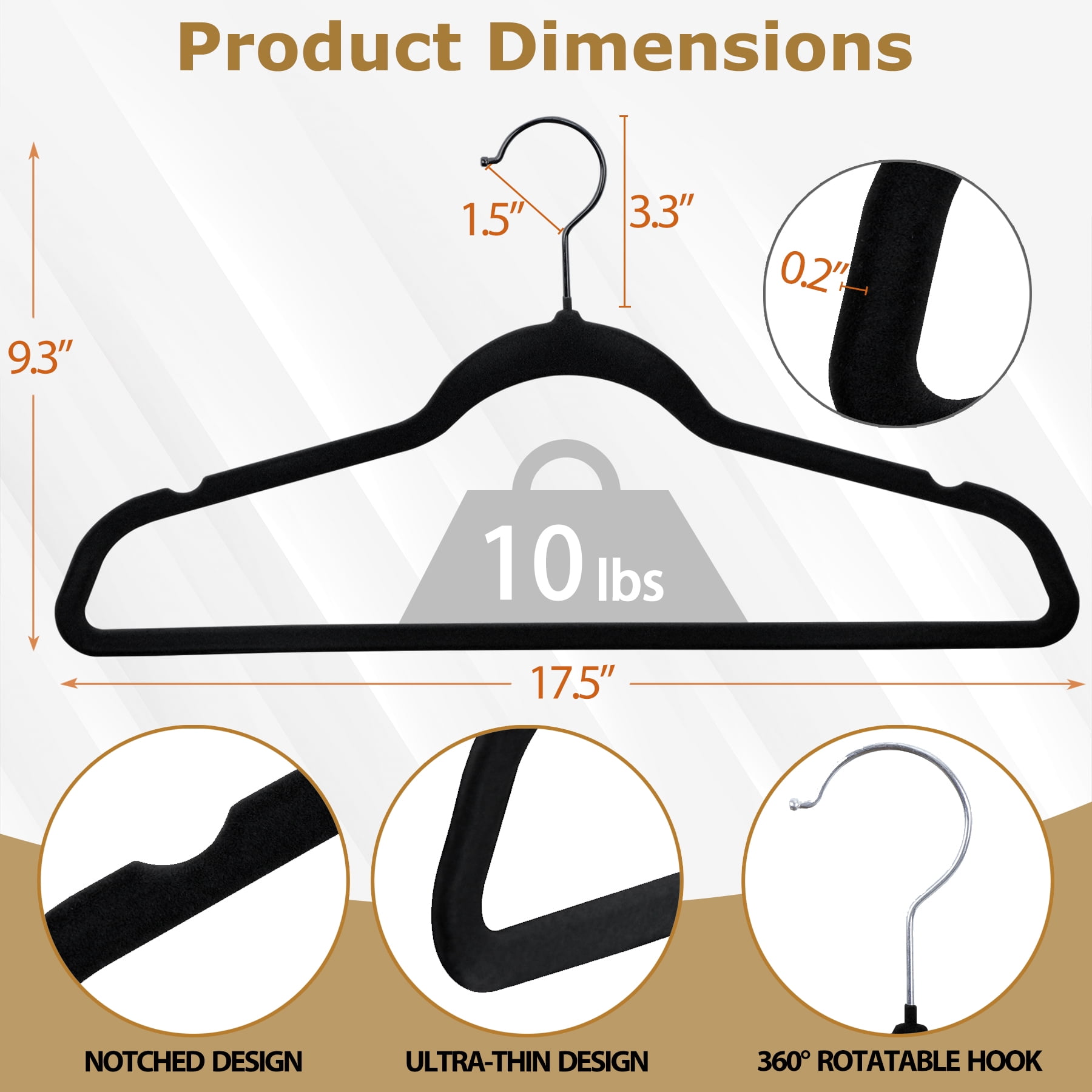 SuperDeal 100 Pack Velvet Clothes Hangers Non-Slip Slim Hangers Non-Slip Adult Suit Shirts Hangers 360° Swivel Hook, Black