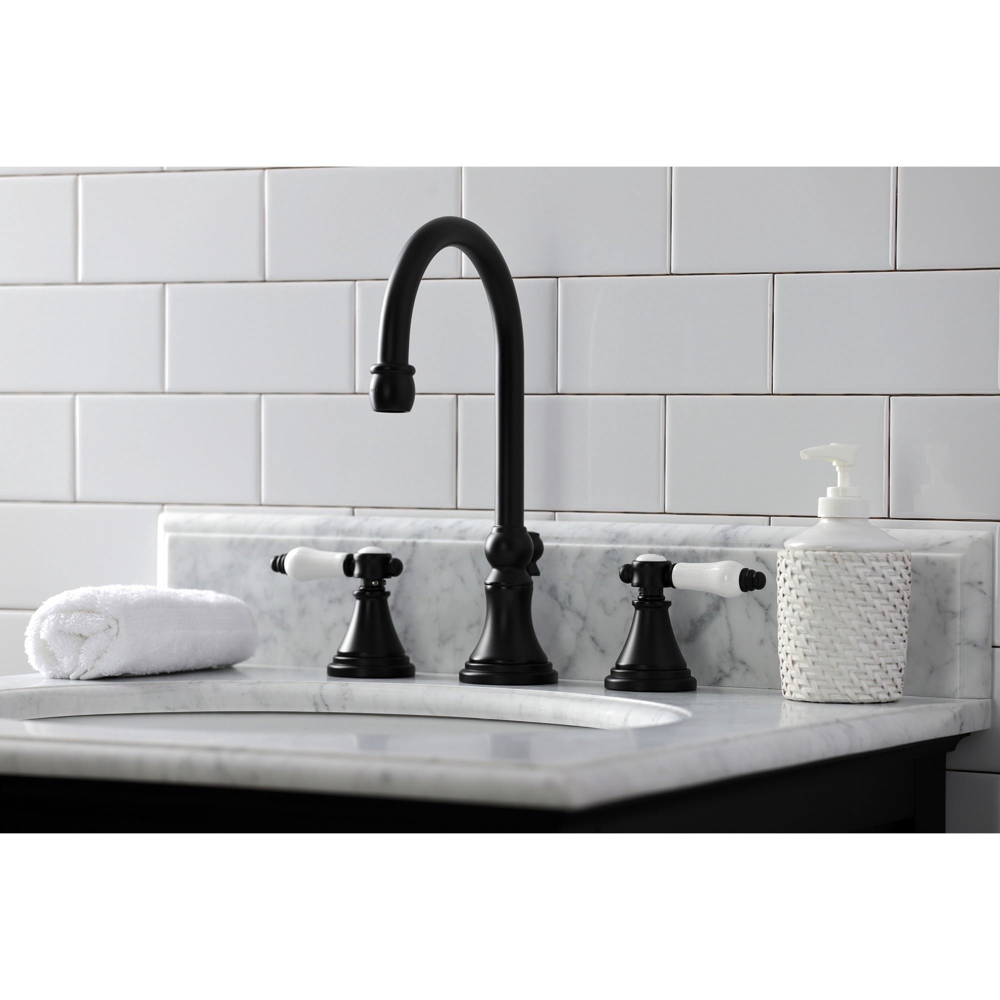 Kingston Brass KS2980BPL Bel-Air Widespread Bathroom Faucet with Brass Pop-Up, Matte Black