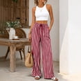 thumbnail image 2 of Endives Women's Wide Leg Pants Casual Striped Baggy Trousers Elastic High Waisted Slacks Drawstring Flowy Palazzo Pants for Women With Pocket Beach Vacation Outfits Red M, 2 of 7