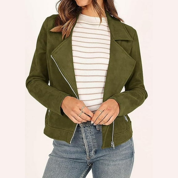 Women's Fall Suede Moto Jacket Fashion Long Sleeve Zipper Short Casual Coats With Pockets Casual Work Jackets for Women Womens Light Jacket Long Jackets for Women Casual Work Trendy Jackets for Women