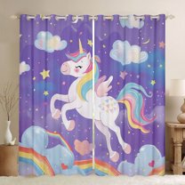Castle Fairy Cartoon Rainbow Unicorn Black Out Curtains for Preppy Child Girls,Kawaii Animal Curtains Pack of 2 (42x63 Each),Starry Sky Bedroom Curtains,Microfiber Bedroom Decor