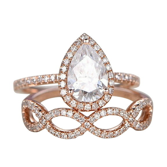 2pcs 11x8mm Tear Droped Diamond Moissanite Engagement Ring set 4.75 Carat Pear Shape Wedding ring Solid 10K Rose Gold Bridal Set Promise Ring Twisted Matching Band