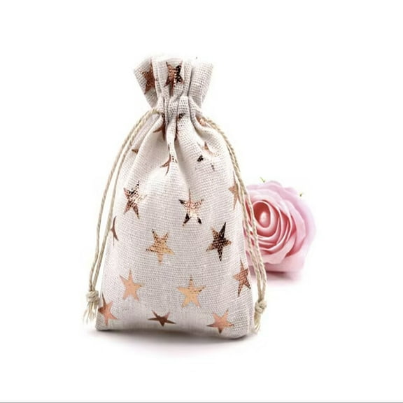 50pcs Christmas Theme Cotton Fabric Cloth bag Drawstring Bags for Christmas Party Snack Gift Ornaments Star 14x10cm