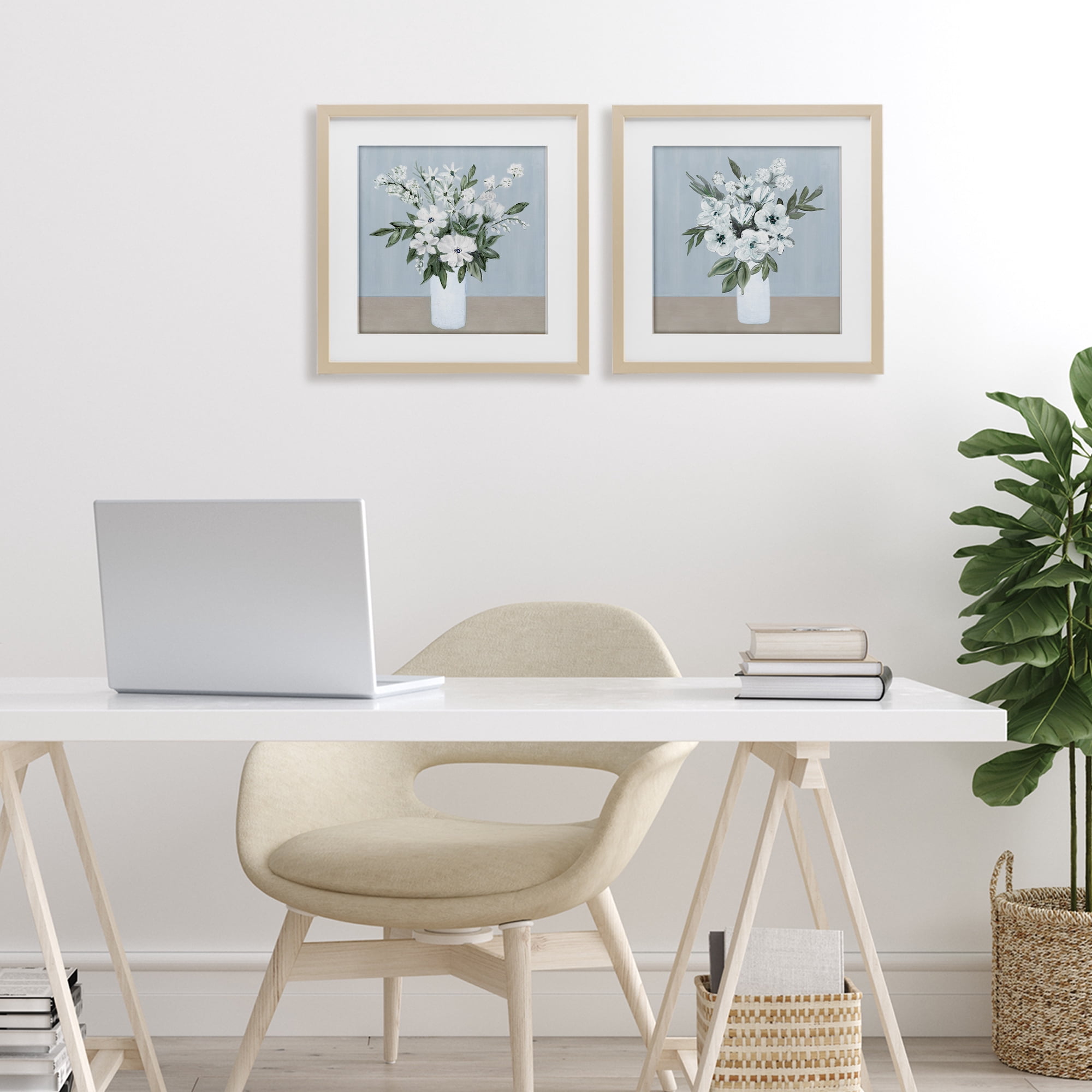 Stupell Industries Mixed White Blossoms 2 Piece Birch Framed Print Under Glass Set, design by Marilyn Dunlap