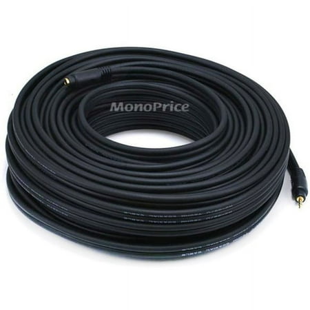 UPC: 0844660055952 | Monoprice Audio Extension Cable – 100 Feet – Black | Premium 3.5mm Stereo Male to 3.5mm Stereo Female 22AWG  Gold Plated