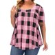 thumbnail image 1 of Camiseta de manga corta con estampado de cuello redondo para mujer, camiseta holgada informal a la moda con dibujo de cuadros para mujer, camiseta con cuello redondo rosa 2XL, 1 of 5
