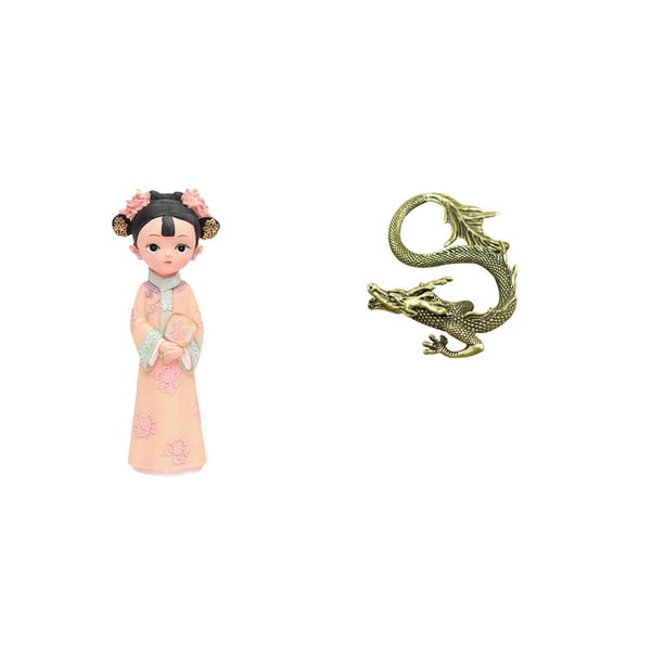 Estatua de muñeca de resina,Estatua de resina de niña antigua tradicional china,Escultura china,Minifigura china de latón para decoración de escritorio,Adorno de mesa en miniatura china de