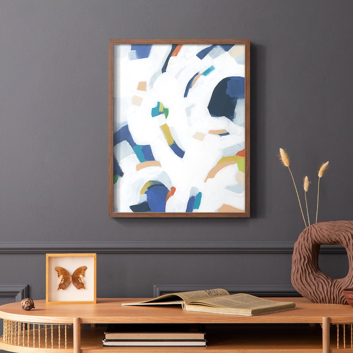 Bright Orbit II Framed Print in Brown Solid Wood Framed Print No Nail Hanging